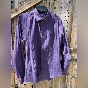 TED BAKER PURPLE TEXTURED STRIPED LONG SLEEVE SHIRT SIZE 4 / L